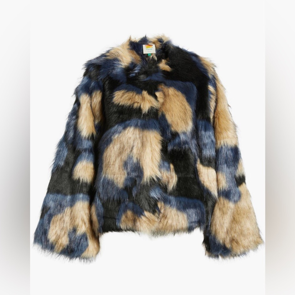 NWT $398 FARM Rio Multicolor Faux Fur Coat in Multicolor, Size X-Large! - Picture 5 of 6